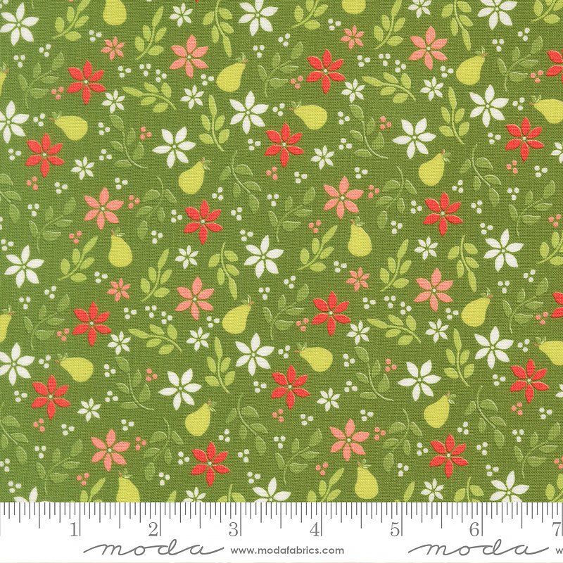 Poinsettia & Pear Florals & Pears Evergreen - Moda from Fort Worth Fabric Studio