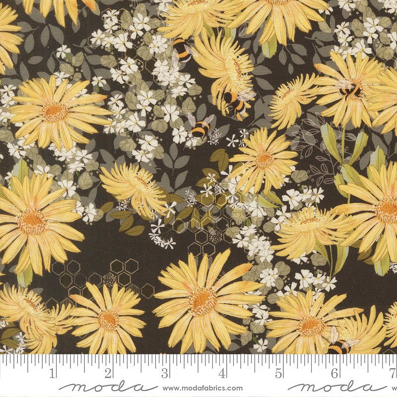 Pollinators Daisy Florals Onyx - Moda from Fort Worth Fabric Studio