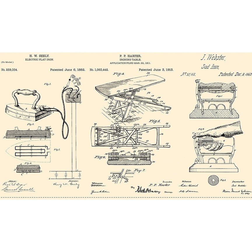Press On 24" Pressed Patents Panel Parchment - Riley Blake from Fort Worth Fabric Studio