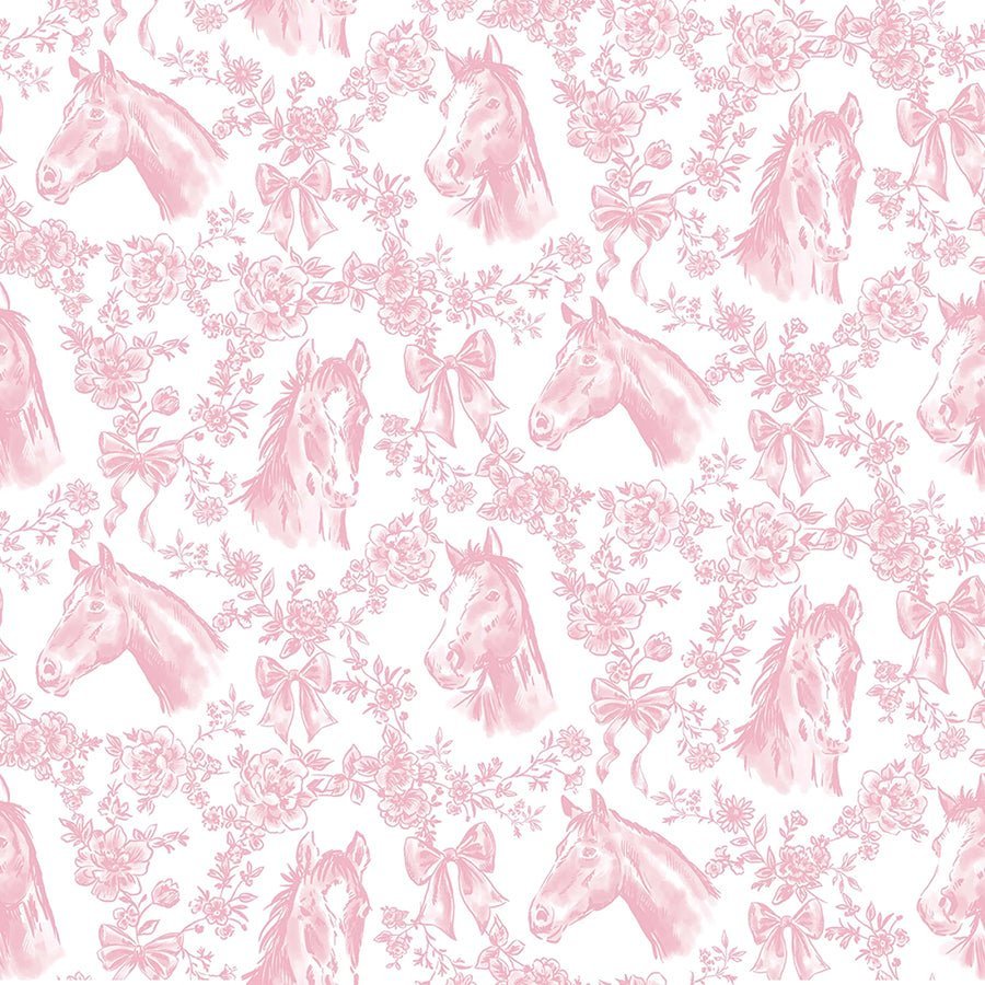 Pretty in Pink Horses & Floral Garland Blush – Remnant 10″ × 44″ - Timeless Treasures from Fort Worth Fabric Studio
