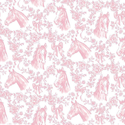 Pretty in Pink Horses & Floral Garland Blush – Remnant 10″ × 44″ - Timeless Treasures from Fort Worth Fabric Studio