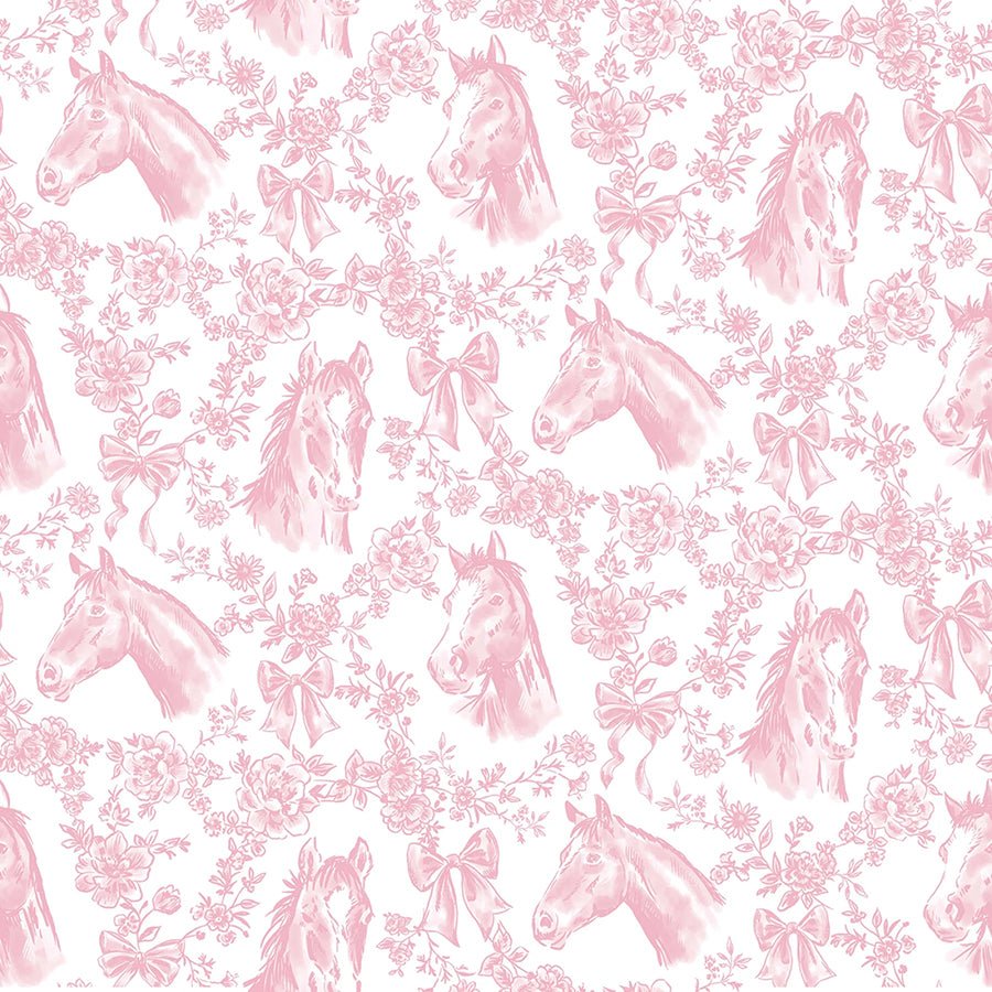 Pretty in Pink Horses & Floral Garland Blush - Timeless Treasures from Fort Worth Fabric Studio