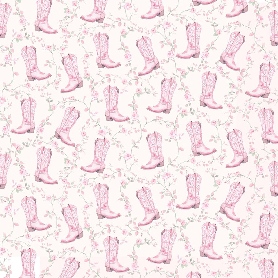 Pretty in Pink Roses & Cowgirl Boots Ballet - Timeless Treasures from Fort Worth Fabric Studio
