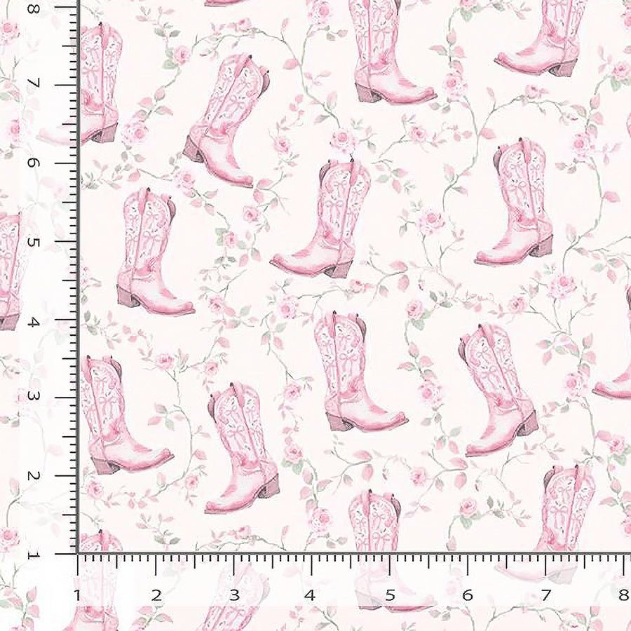Pretty in Pink Roses & Cowgirl Boots Ballet - Timeless Treasures from Fort Worth Fabric Studio