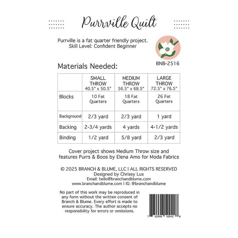 Purrville Quilt Pattern by Branch & Blume - Branch & Blume from Fort Worth Fabric Studio