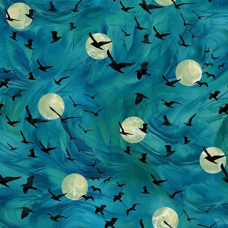 Raven's Call Flying Ravens Teal – Remnant 33″ × 44″ - Northcott from Fort Worth Fabric Studio