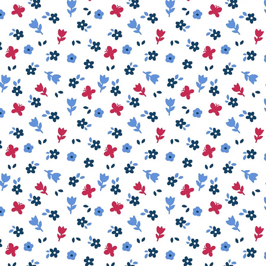 Red, White, & Blueberry Ditsy Blooms White/Multi - Studio E from Fort Worth Fabric Studio