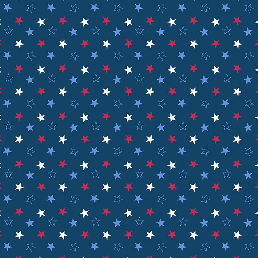 Red, White, & Blueberry Mini Stars Navy/Multi - Studio E from Fort Worth Fabric Studio