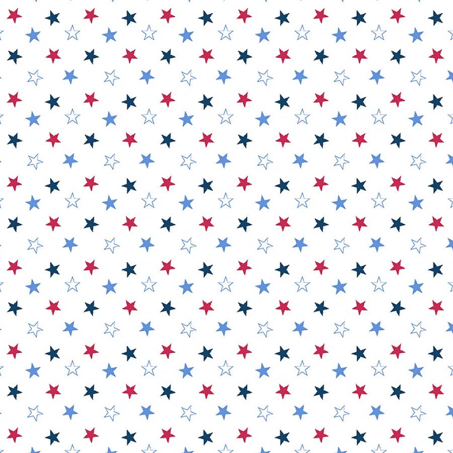 Red, White, & Blueberry Mini Stars White/Multi - Studio E from Fort Worth Fabric Studio