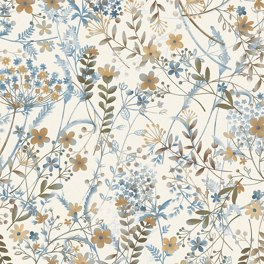 Return of the Blue Bird of Happiness Meadow Cream - Henry Glass from Fort Worth Fabric Studio