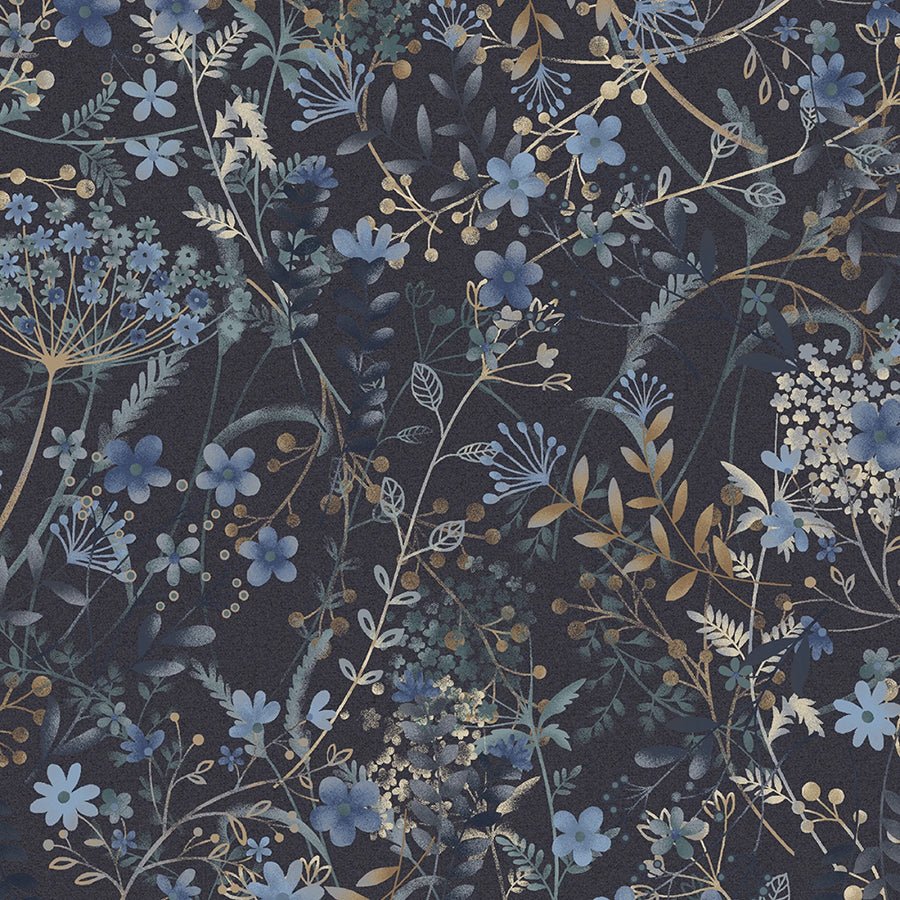 Return of the Blue Bird of Happiness Meadow Dark Navy - Henry Glass from Fort Worth Fabric Studio
