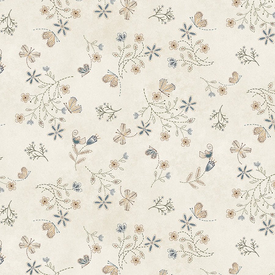 Return of the Blue Bird of Happiness Stitches Cream - Henry Glass from Fort Worth Fabric Studio
