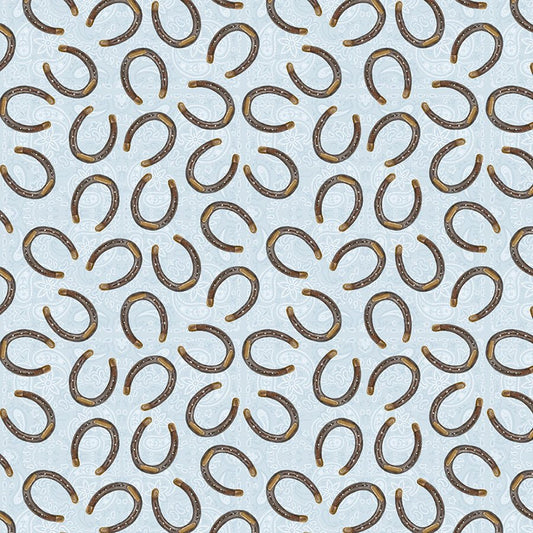Riders on the Range Horseshoes Blue - Wilmington Prints from Fort Worth Fabric Studio