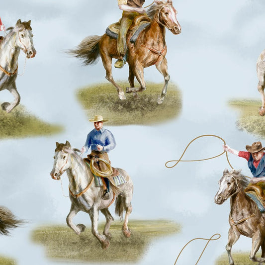 Riders on the Range Riders Blue - Wilmington Prints from Fort Worth Fabric Studio