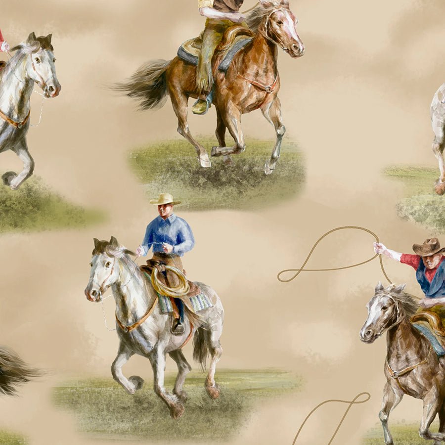 Riders on the Range Riders Tan - Wilmington Prints from Fort Worth Fabric Studio