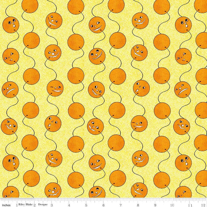 Riley Blake Costume Maker's Act II Jack - O - Lantern Balloons Yellow 1 Yard Cut - Riley Blake from Fort Worth Fabric Studio