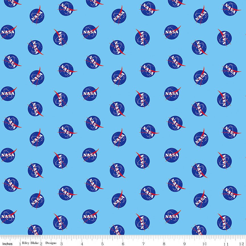 Riley Blake Outer Space Logo Toss Sky 1 Yard Cut - Riley Blake from Fort Worth Fabric Studio