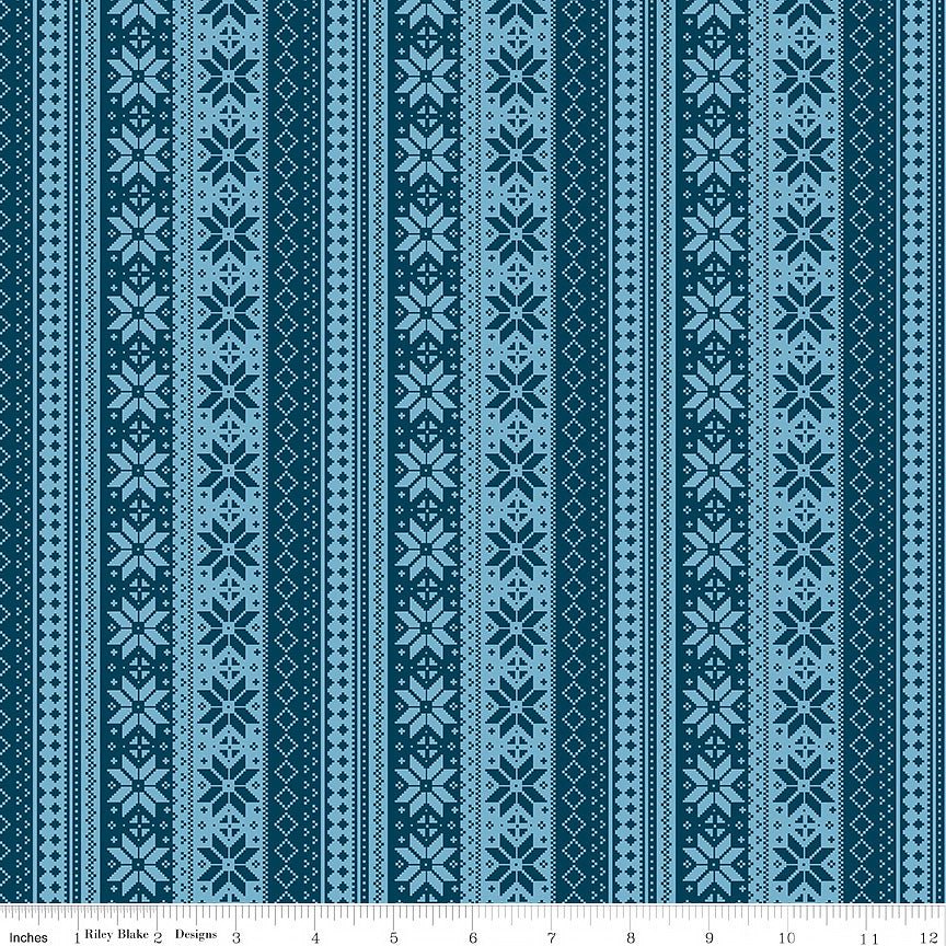 Riley Blake Winter Magic Sweater Stripe Navy 1 Yard Cut - Riley Blake from Fort Worth Fabric Studio
