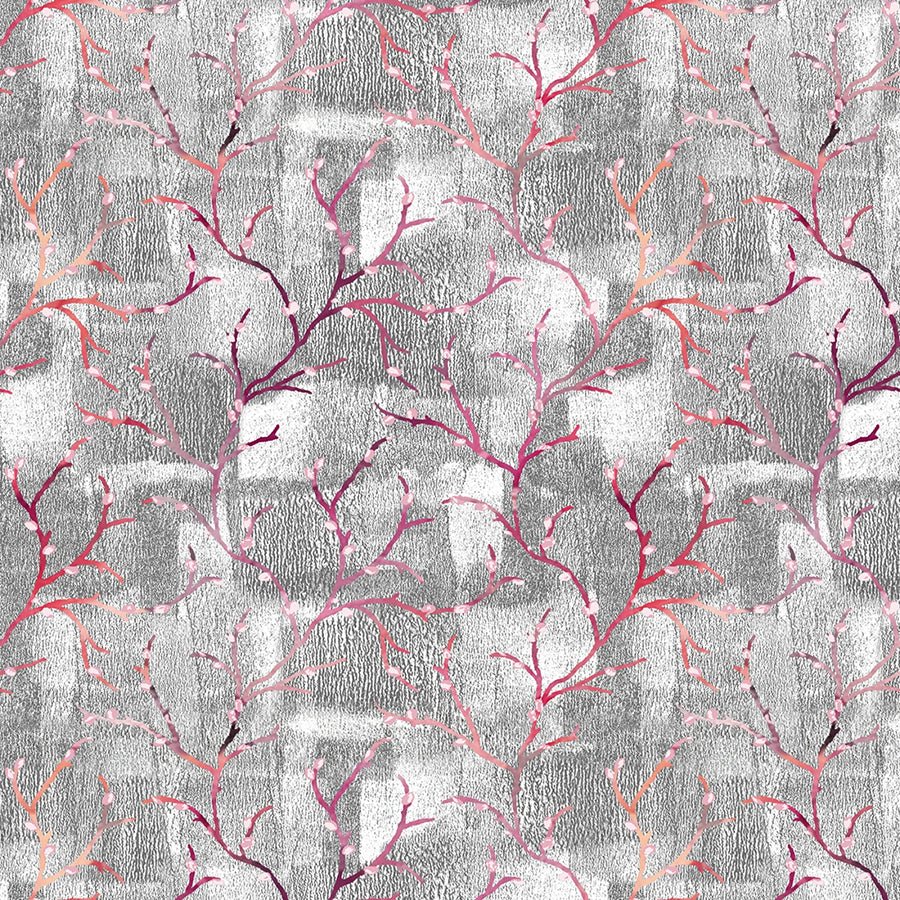 Rosé All Day Budding Branches Silver - Studio E from Fort Worth Fabric Studio