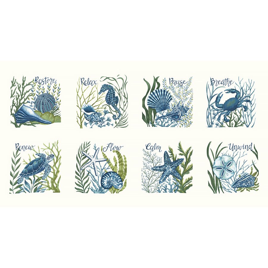 Seaside 24" Coastal Tiles Panel Seafoam White - Moda from Fort Worth Fabric Studio