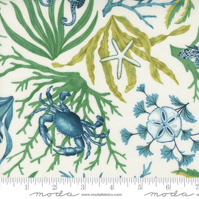 Seaside Coastal All Over Seafoam White - Moda from Fort Worth Fabric Studio