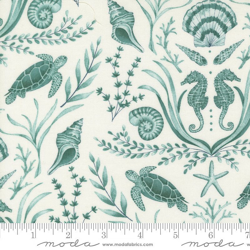 Seaside Coastal Damask Seafoam White Aqua - Moda from Fort Worth Fabric Studio