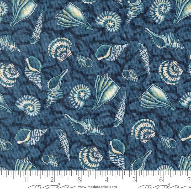 Seaside Tossed Seashells Ocean Blue - Moda from Fort Worth Fabric Studio