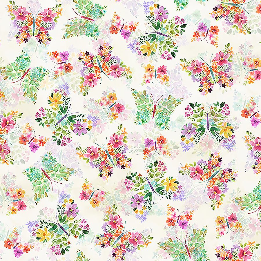 Secret Garden Tea Co. Floral Butterflies Natural - Hoffman from Fort Worth Fabric Studio