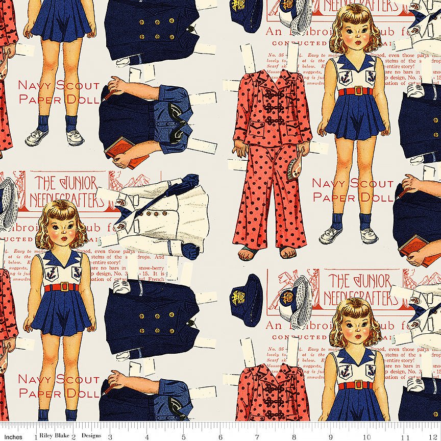 Sew America Navy Scout Paper Doll Gray - Riley Blake from Fort Worth Fabric Studio