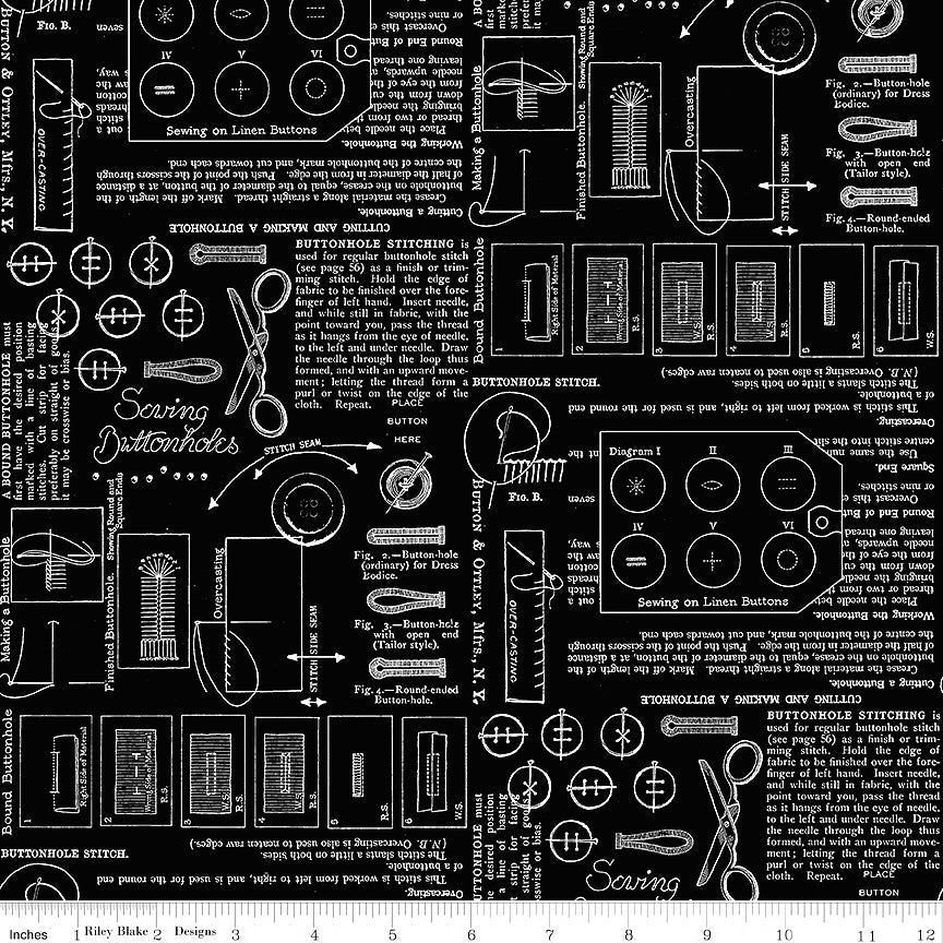 Sew America Sewing Notes Black - Riley Blake from Fort Worth Fabric Studio