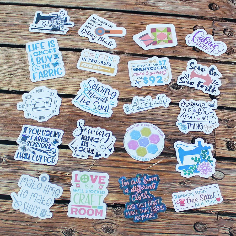 Sewing Theme Stickers Pack of 20 - Ohana Original Crafts from Fort Worth Fabric Studio