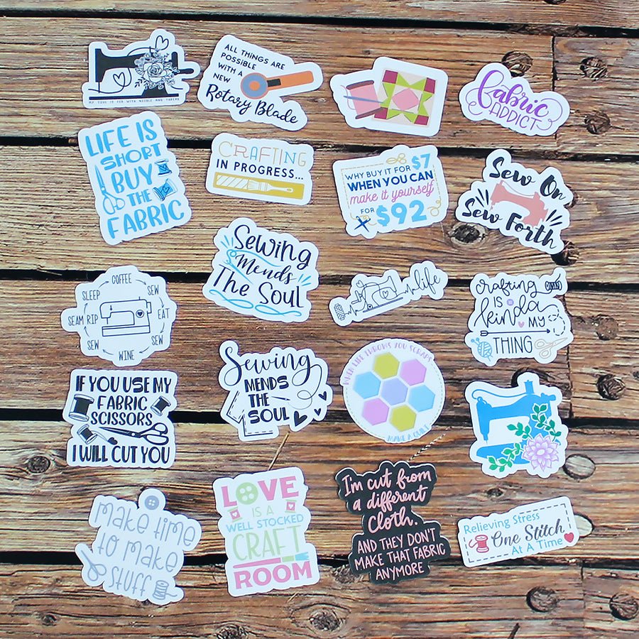 Sewing Theme Stickers Pack of 20 - Ohana Original Crafts from Fort Worth Fabric Studio