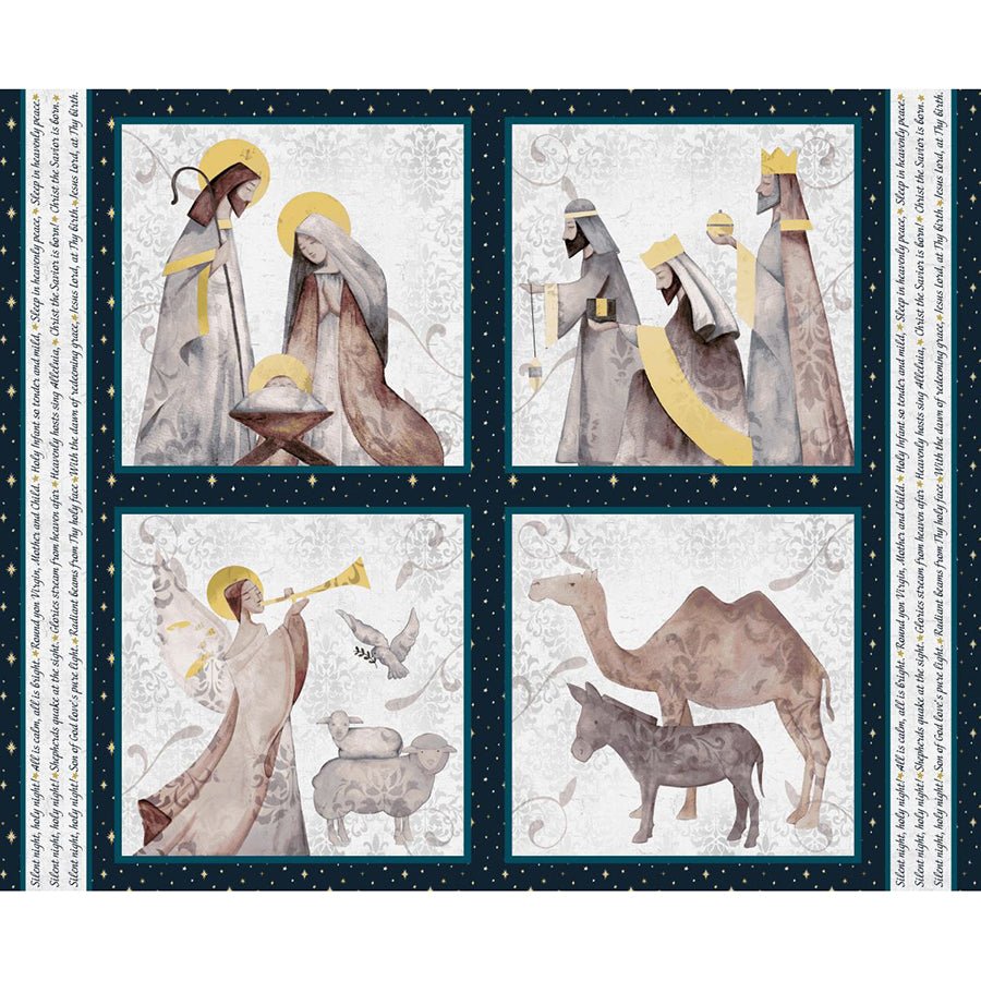 Silent Night 36" Pillow Blocks Panel Navy - Blank Quilting from Fort Worth Fabric Studio