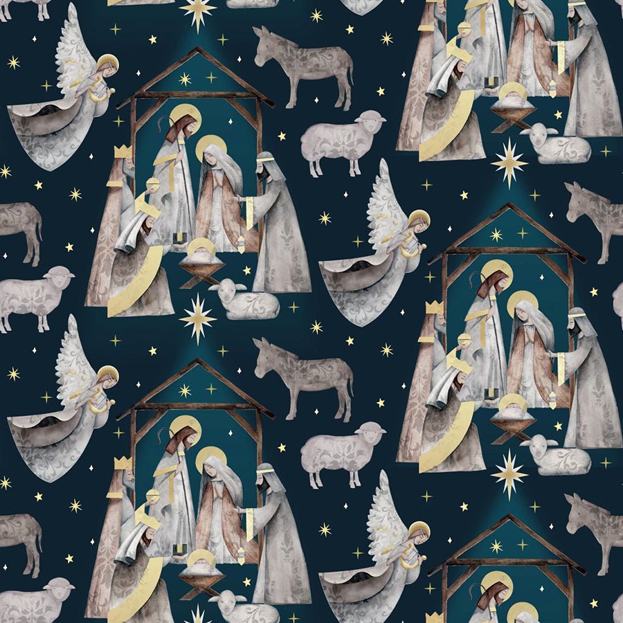 Silent Night Nativity Navy - Blank Quilting from Fort Worth Fabric Studio