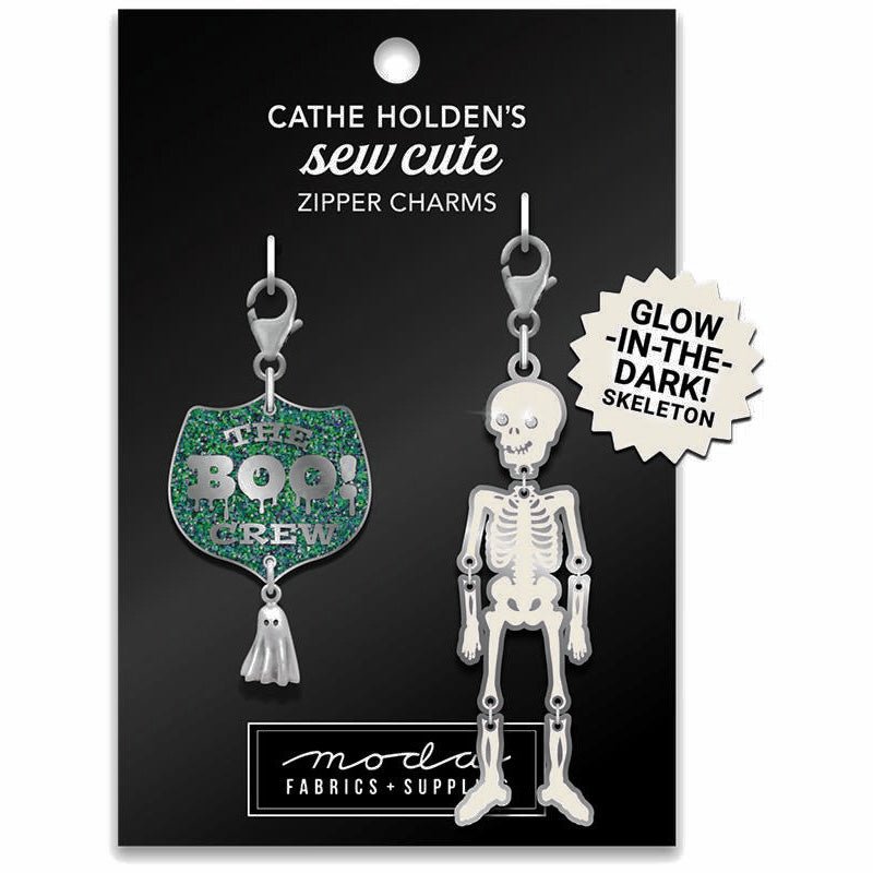 Skeleton Boo Badge Zipper Charms from Moda Fabrics - Moda from Fort Worth Fabric Studio