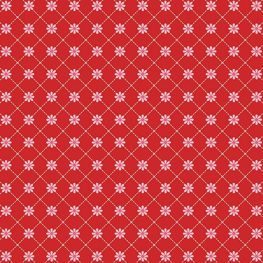 Smitten Chicken Lazy Daisy Red - Poppie Cotton from Fort Worth Fabric Studio