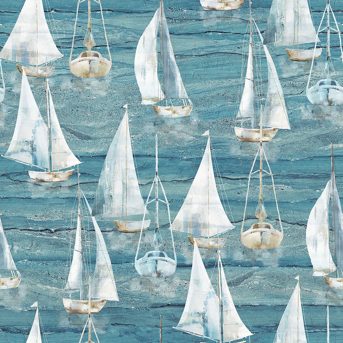 Smooth Sailing Sail Boats Blue Multi - Northcott from Fort Worth Fabric Studio