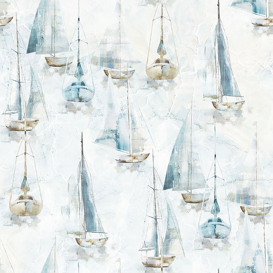 Smooth Sailing Small Sail Boats White Multi - Northcott from Fort Worth Fabric Studio