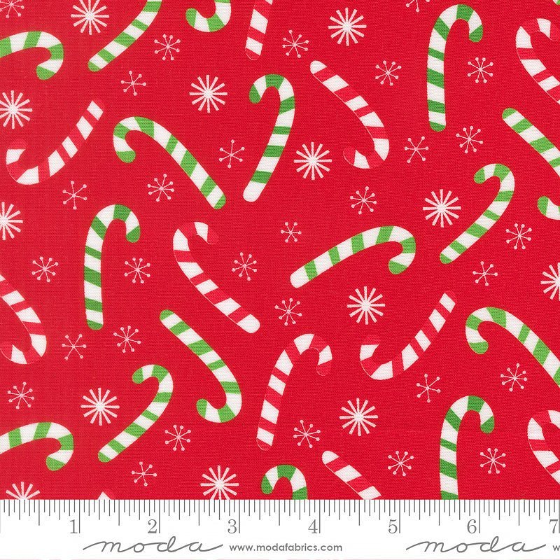 Snow Time Candy Canes Poinsettia Red – Remnant 9″ × 44″ - Moda from Fort Worth Fabric Studio