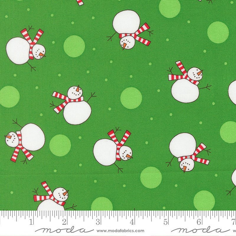 Snow Time Tossed Snowmen Evergreen – Remnant 40″ × 44″ - Moda from Fort Worth Fabric Studio