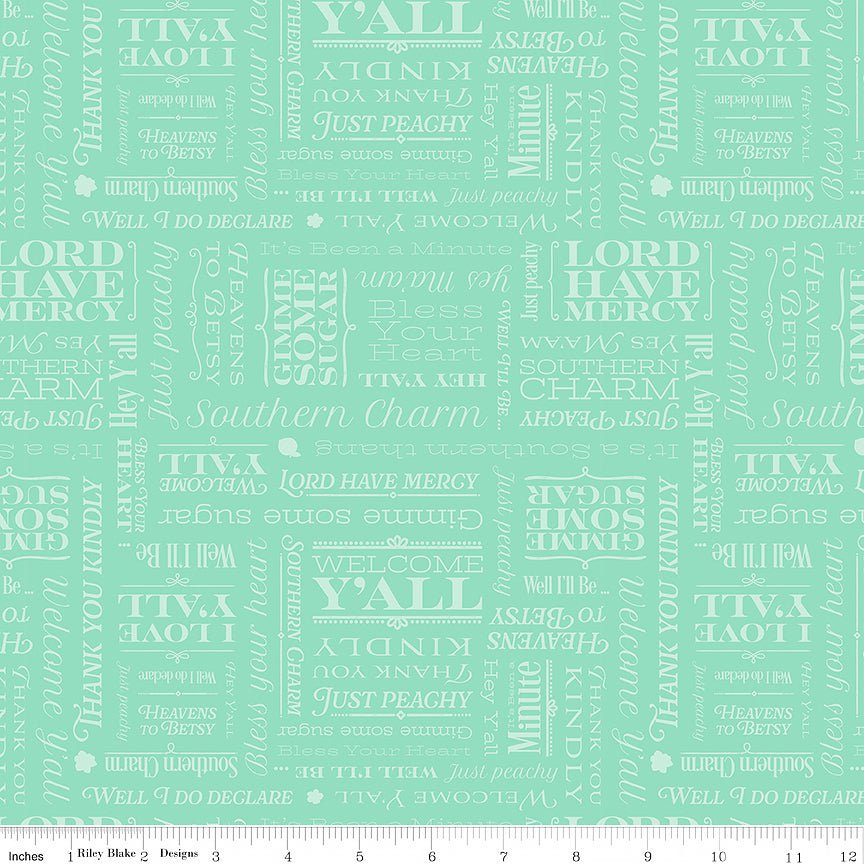 Southern Charm Text Mint - Riley Blake from Fort Worth Fabric Studio