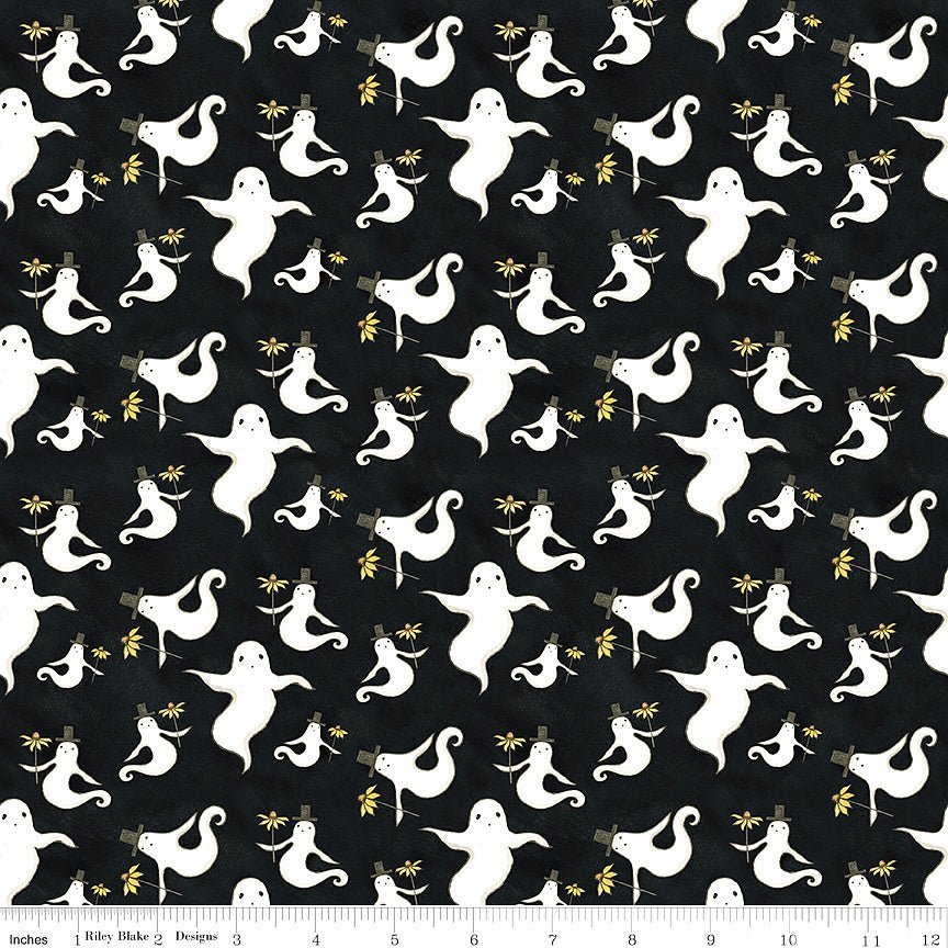 Spooky Ghosts Black – Remnant 33″ × 44″ - Riley Blake from Fort Worth Fabric Studio
