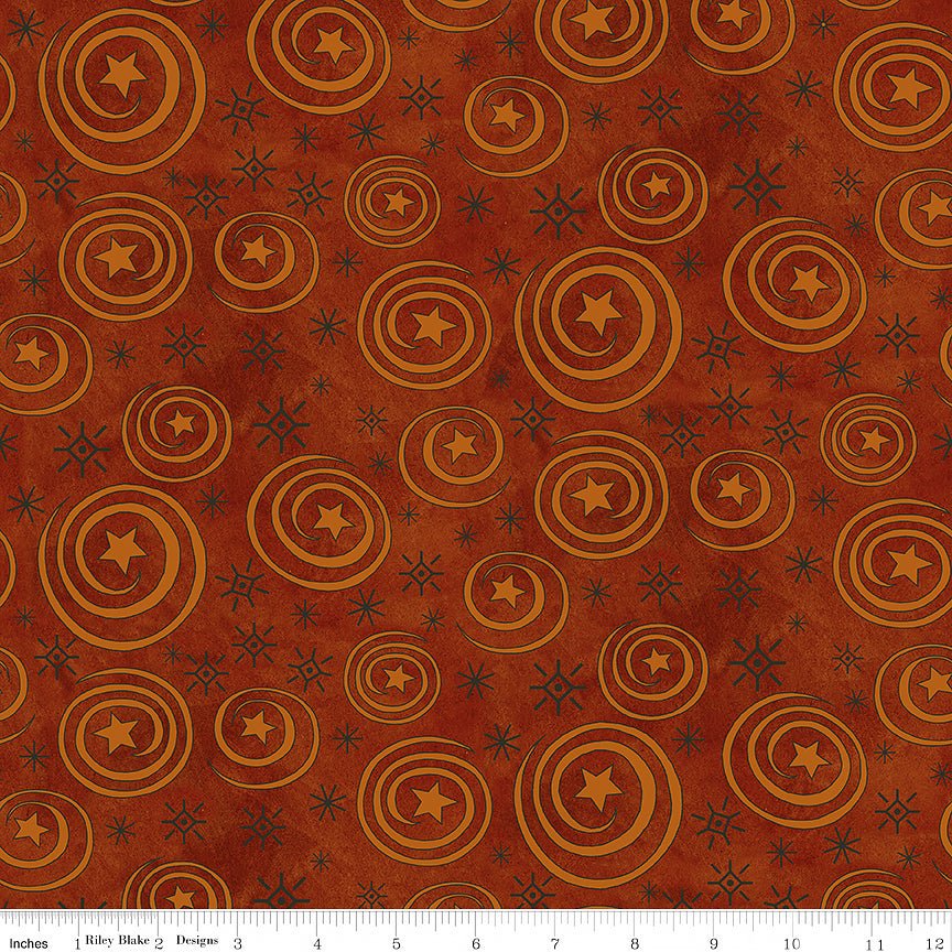 Spooky Halloween Stars & Swirls Rusty Oak - Riley Blake from Fort Worth Fabric Studio