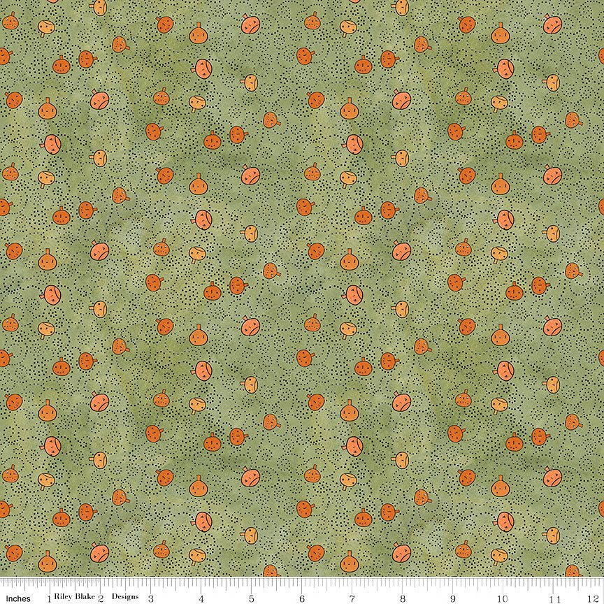 Spooky Pumpkins Green - Riley Blake from Fort Worth Fabric Studio
