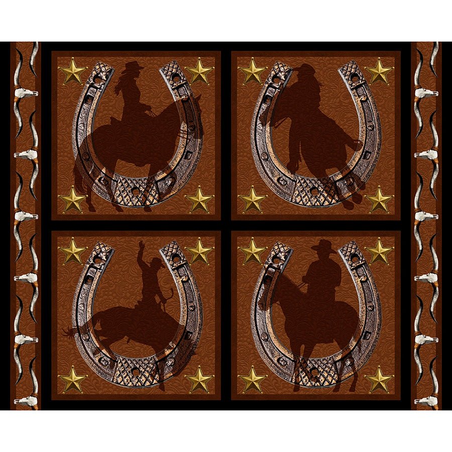 Spurs & Spirits 36" Pillow Panel Dark Brown - Blank Quilting from Fort Worth Fabric Studio