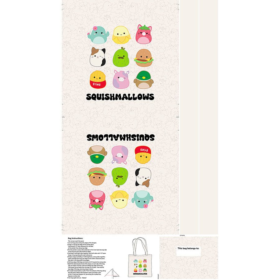 Squishmallows 24" Canvas Tote Bag Panel Multi - Northcott from Fort Worth Fabric Studio