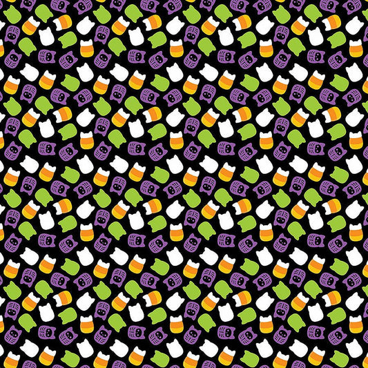 Squishmallows Boo Squad Candy Toss Black Multi - Northcott from Fort Worth Fabric Studio