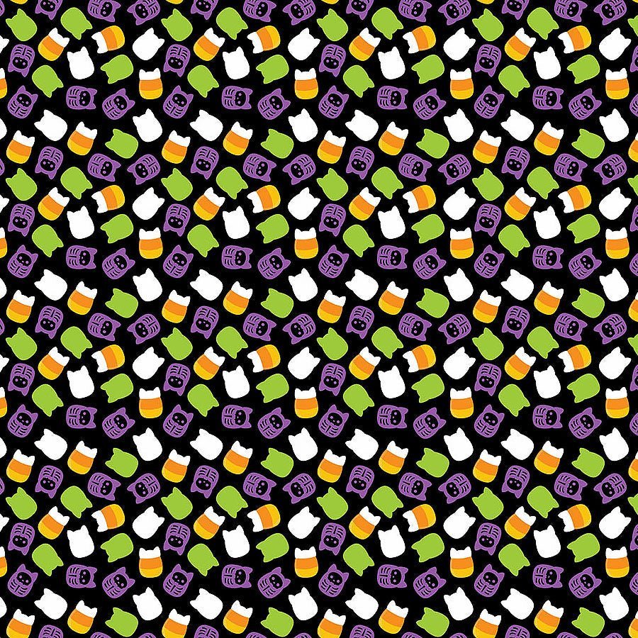 Squishmallows Boo Squad Candy Toss Black Multi – Remnant 18″ × 44″ - Northcott from Fort Worth Fabric Studio
