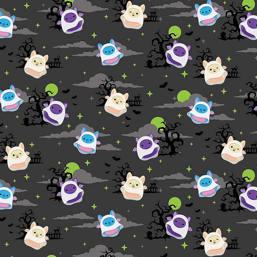 Squishmallows Boo Squad Ghosts Dark Gray - Northcott from Fort Worth Fabric Studio