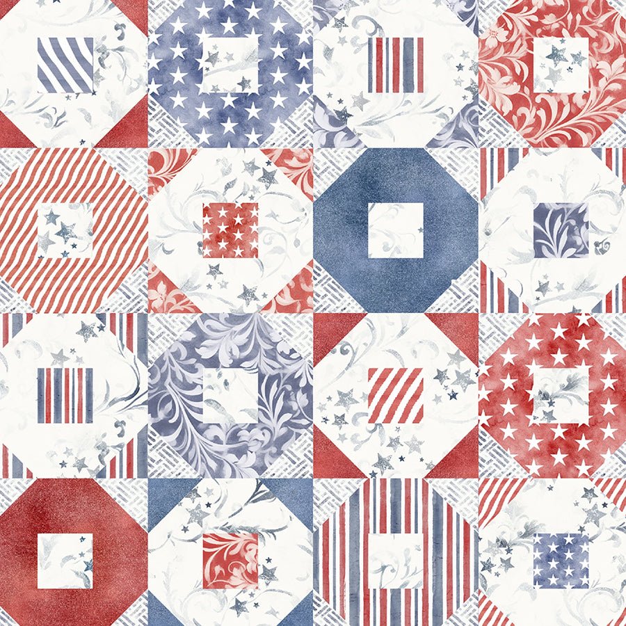 Stars & Stripes Octagon Patchwork Cheater Patriotic - Studio E from Fort Worth Fabric Studio